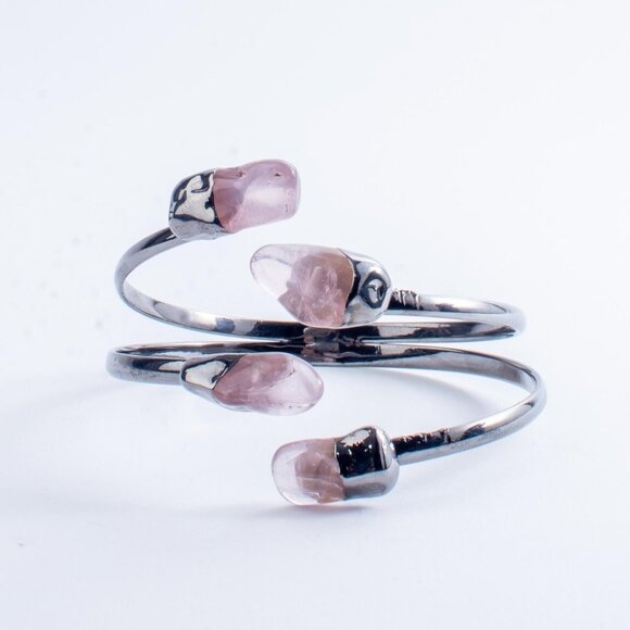 Rose Quartz, Polished Crystal, Layered Bangle - Picture 1 of 9